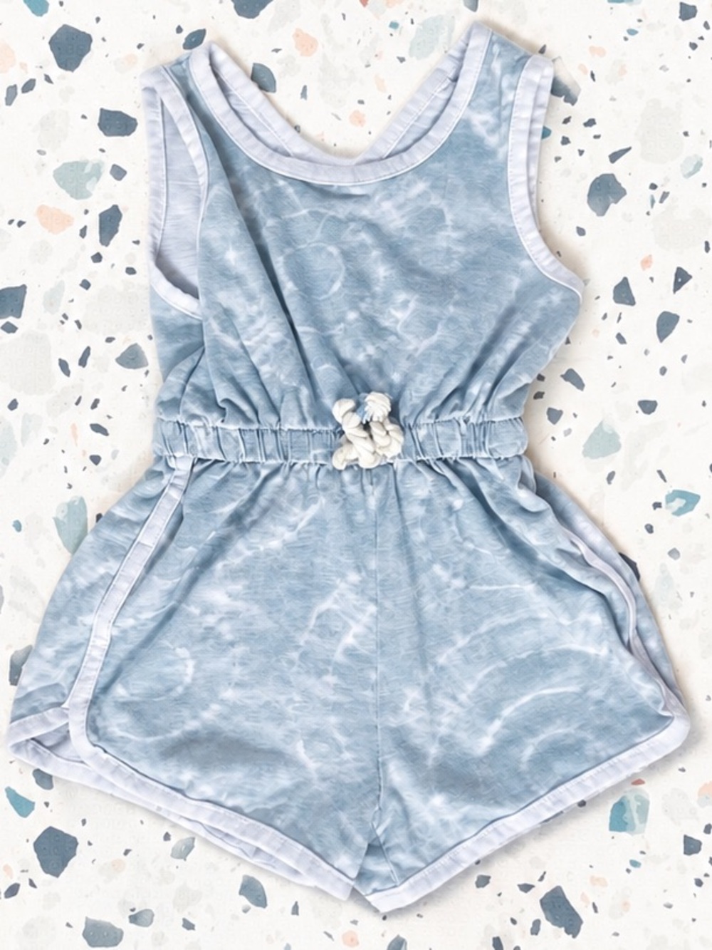Jessica Simpson Light Blue and White Tie-Dye Tank Romper